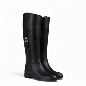 NIB Gucci Knee High Riding Boots 40 US 10 Black Leather Buckle Detail $1,990